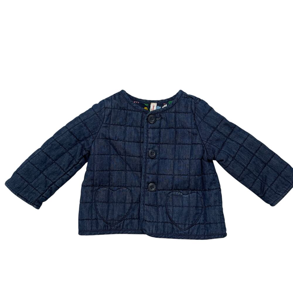 HANNA ANDERSSON Quilted Reversible Floral Denim Jacket Size 75 12-18 Month Heart